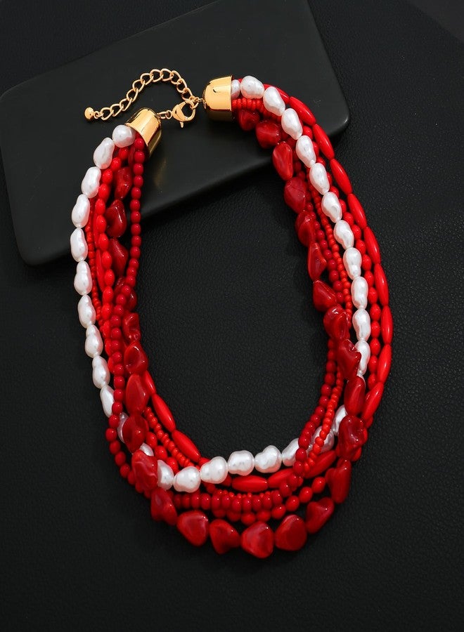 HolidayQbee Summer Beach Red Coral Necklace For Women Unique Strand Necklace Fashion Gold Necklace Stack Boho Beaded And Coral Necklaces Unique Corals Bead Choker Necklaces Jewelry Gift - Image 5